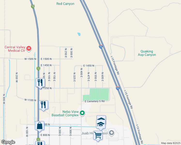 map of restaurants, bars, coffee shops, grocery stores, and more near 1386 North 475 East in Nephi