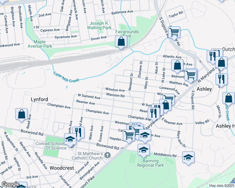 map of restaurants, bars, coffee shops, grocery stores, and more near 400 Winston Avenue in Wilmington