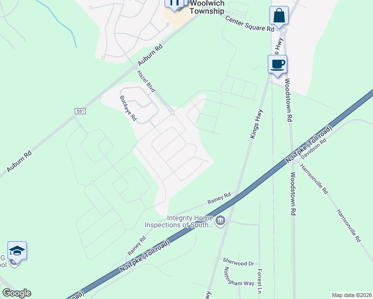map of restaurants, bars, coffee shops, grocery stores, and more near 18 Bayberry Way in Swedesboro