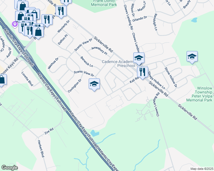 map of restaurants, bars, coffee shops, grocery stores, and more near 19 Old Orchard Drive in Sicklerville