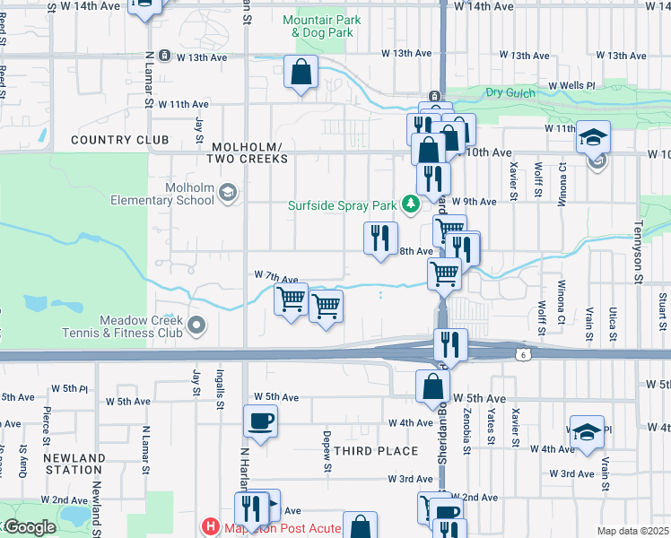 map of restaurants, bars, coffee shops, grocery stores, and more near 721 Depew Street in Lakewood