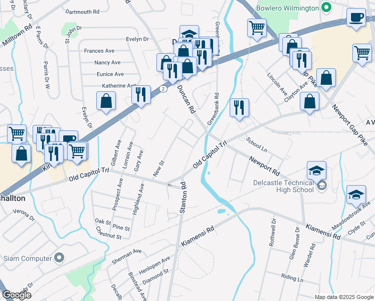 map of restaurants, bars, coffee shops, grocery stores, and more near 2010 Franklin Avenue in Wilmington