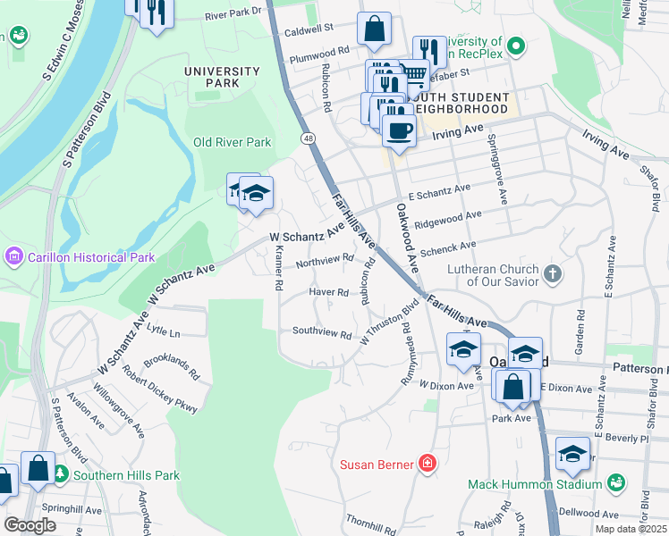 map of restaurants, bars, coffee shops, grocery stores, and more near 246 Northview Road in Dayton