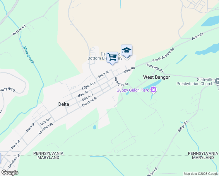 map of restaurants, bars, coffee shops, grocery stores, and more near 907 Chestnut Street in Delta