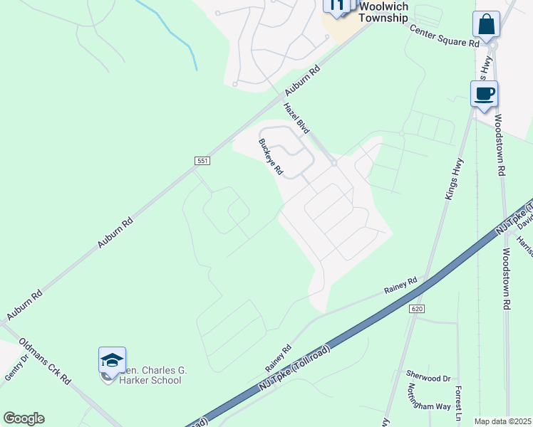 map of restaurants, bars, coffee shops, grocery stores, and more near 1222 Auburn Road in Swedesboro