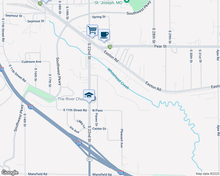 map of restaurants, bars, coffee shops, grocery stores, and more near 4005 Paseo Drive in Saint Joseph