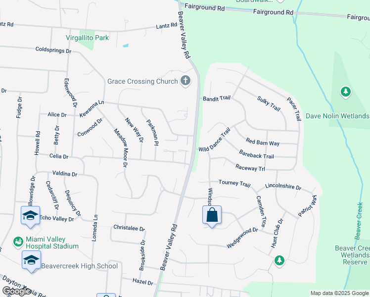 map of restaurants, bars, coffee shops, grocery stores, and more near 1442 Crown Point Court in Dayton