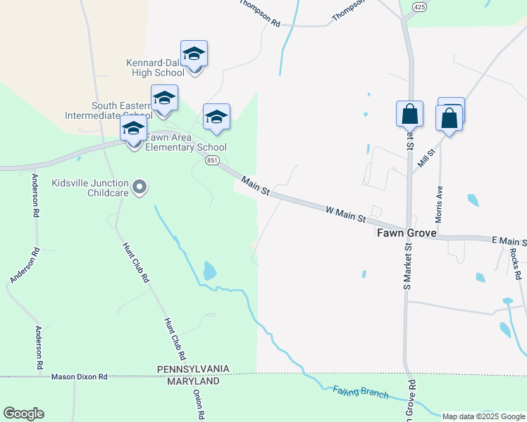 map of restaurants, bars, coffee shops, grocery stores, and more near 36 Webb Ln in Fawn Grove