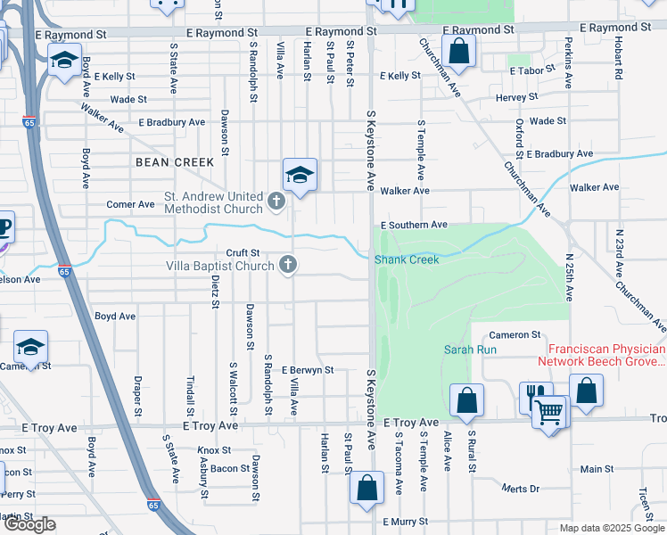 map of restaurants, bars, coffee shops, grocery stores, and more near 2326 Nelson Avenue in Indianapolis