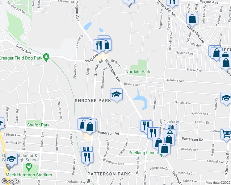 map of restaurants, bars, coffee shops, grocery stores, and more near 937 Wilmington Avenue in Dayton