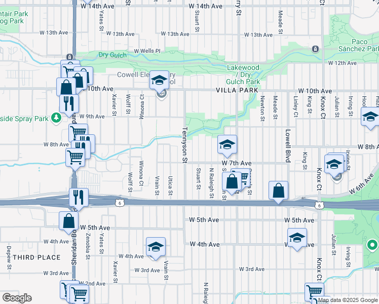 map of restaurants, bars, coffee shops, grocery stores, and more near 736 Tennyson Street in Denver