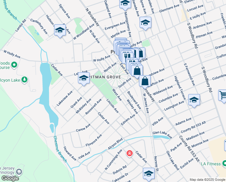 map of restaurants, bars, coffee shops, grocery stores, and more near 198 West Avenue in Pitman