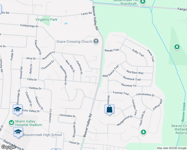 map of restaurants, bars, coffee shops, grocery stores, and more near 1442 Crown Point Court in Dayton