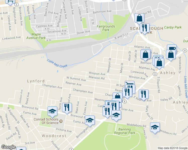 map of restaurants, bars, coffee shops, grocery stores, and more near 400 Winston Avenue in Wilmington