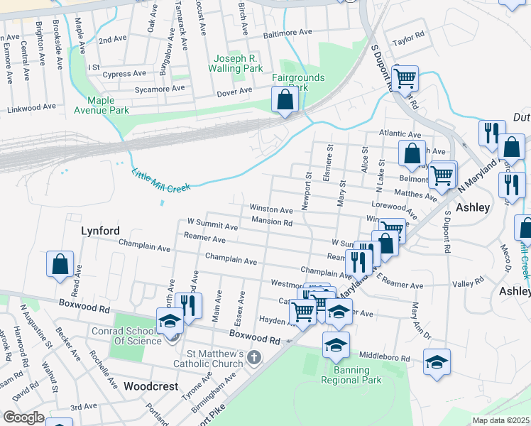 map of restaurants, bars, coffee shops, grocery stores, and more near 400 Winston Avenue in Wilmington