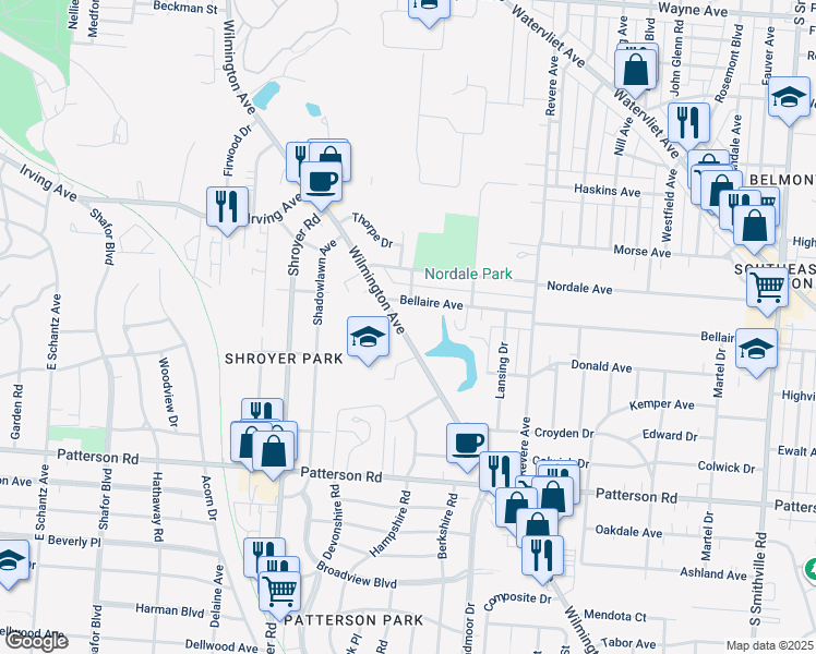 map of restaurants, bars, coffee shops, grocery stores, and more near 940 Wilmington Avenue in Dayton