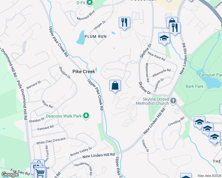 map of restaurants, bars, coffee shops, grocery stores, and more near 3201 Champions Drive in Wilmington