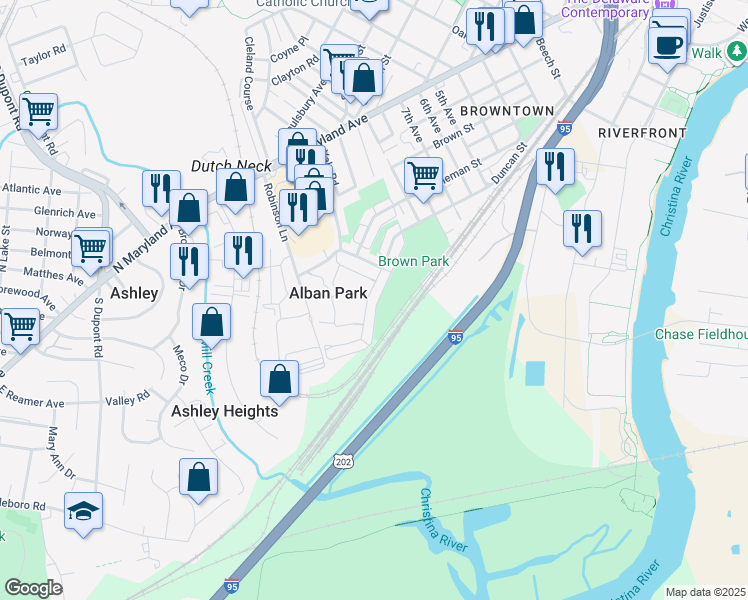 map of restaurants, bars, coffee shops, grocery stores, and more near 533 Homestead Road in Wilmington