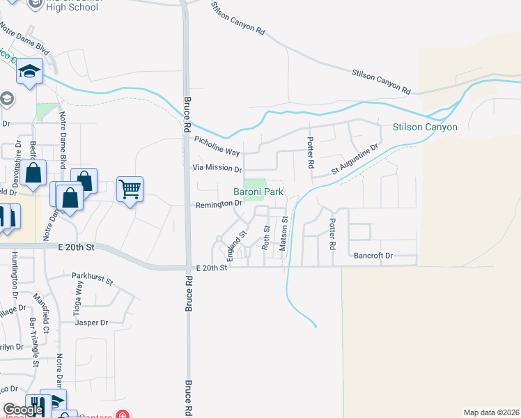 map of restaurants, bars, coffee shops, grocery stores, and more near 2475 England Street in Chico