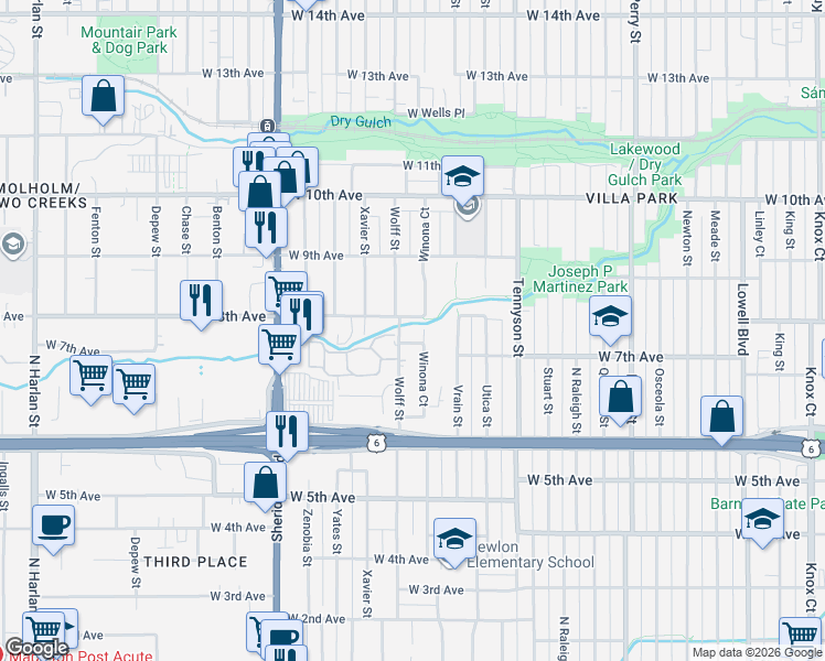 map of restaurants, bars, coffee shops, grocery stores, and more near 4733 West 7th Avenue in Denver