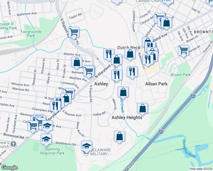 map of restaurants, bars, coffee shops, grocery stores, and more near 37 Hillside Road in Wilmington