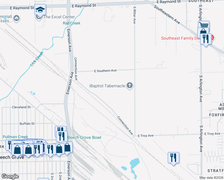 map of restaurants, bars, coffee shops, grocery stores, and more near 5409 Bierman Road in Indianapolis