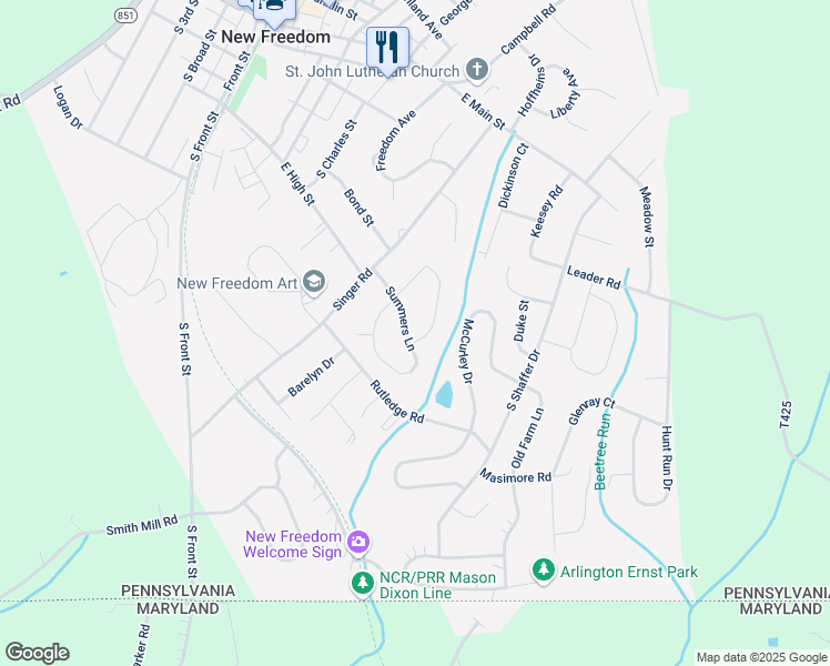 map of restaurants, bars, coffee shops, grocery stores, and more near 37 Stone Ridge Drive in New Freedom
