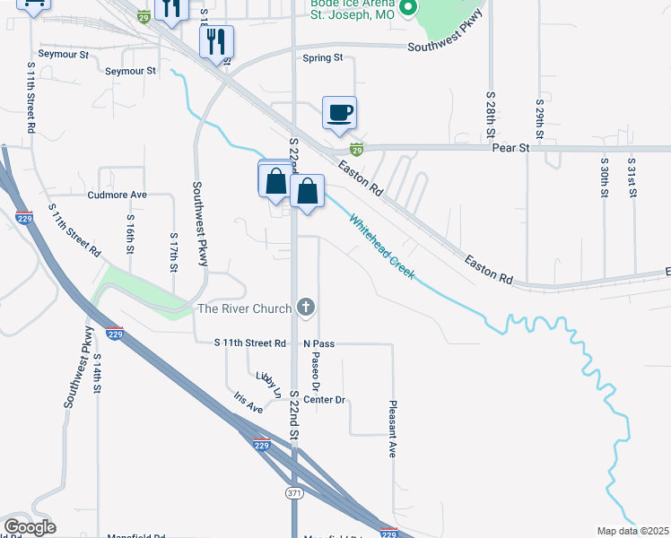 map of restaurants, bars, coffee shops, grocery stores, and more near 4005 Paseo Drive in Saint Joseph