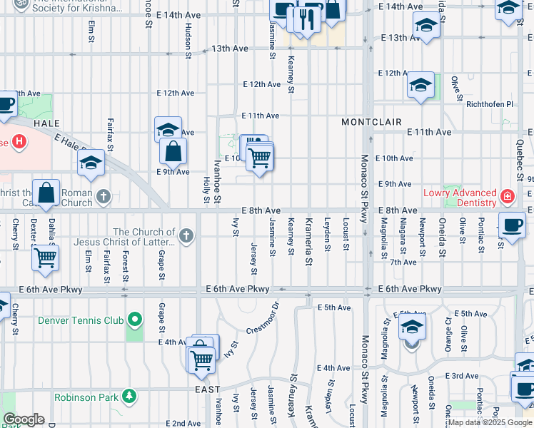 map of restaurants, bars, coffee shops, grocery stores, and more near 790 East 8th Avenue in Denver