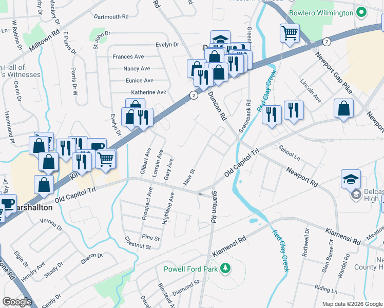 map of restaurants, bars, coffee shops, grocery stores, and more near 1228 New Street in Wilmington