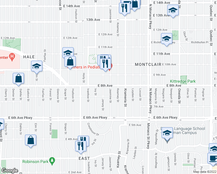 map of restaurants, bars, coffee shops, grocery stores, and more near 790 East 8th Avenue in Denver