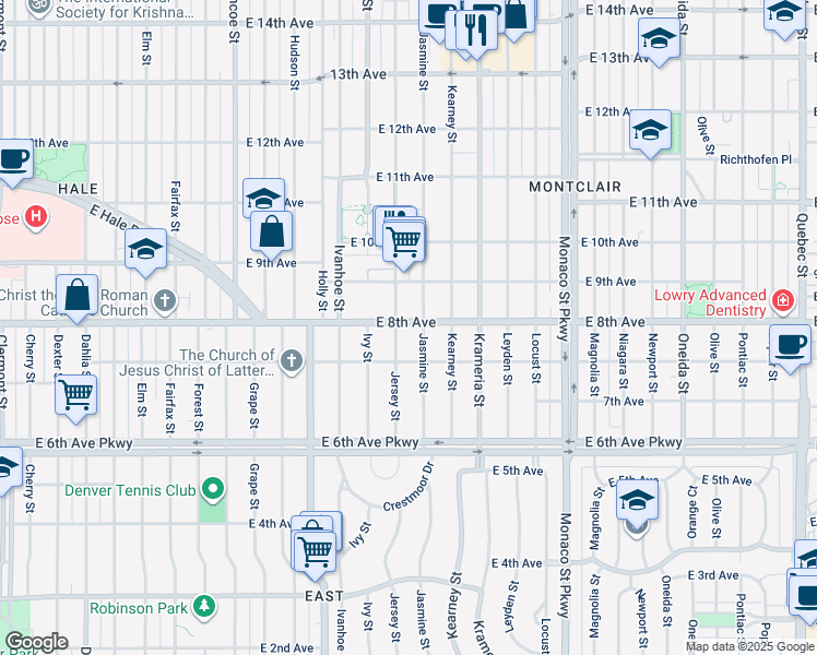 map of restaurants, bars, coffee shops, grocery stores, and more near 790 East 8th Avenue in Denver