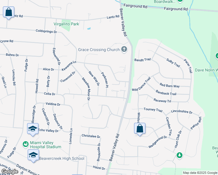 map of restaurants, bars, coffee shops, grocery stores, and more near 1416 Parkman Place in Dayton