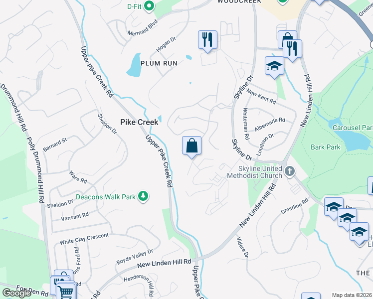 map of restaurants, bars, coffee shops, grocery stores, and more near 3201 Champions Drive in Wilmington