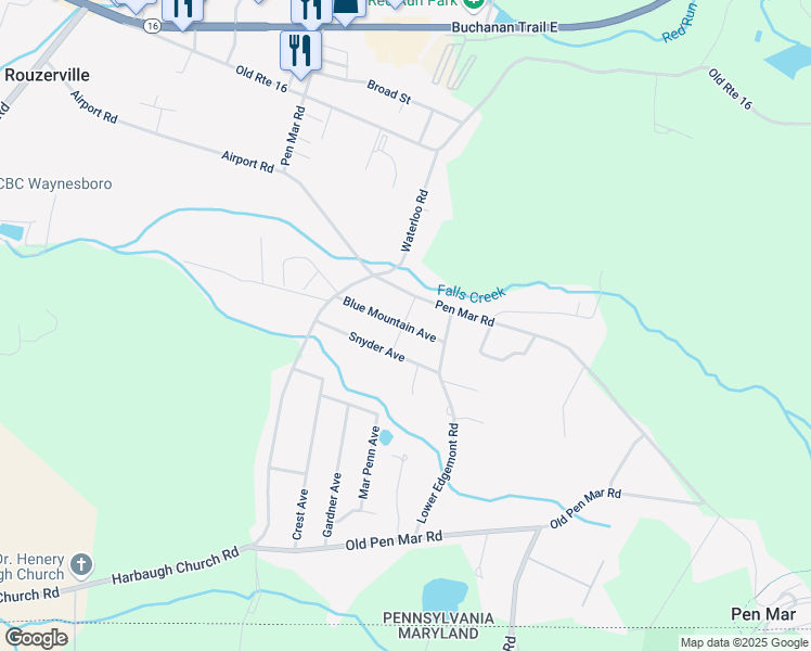 map of restaurants, bars, coffee shops, grocery stores, and more near 12269 Blue Mountain Avenue in Waynesboro