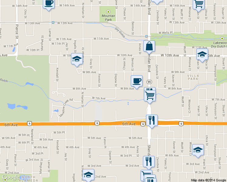map of restaurants, bars, coffee shops, grocery stores, and more near 721 Depew Street in Lakewood