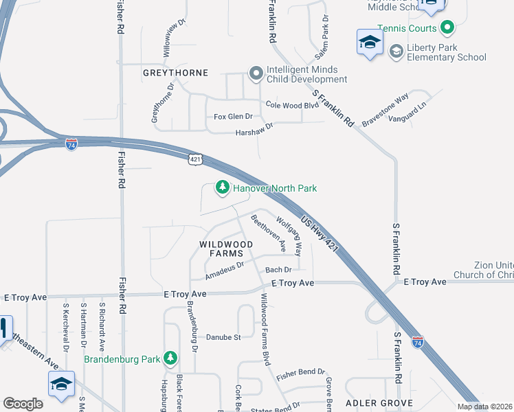 map of restaurants, bars, coffee shops, grocery stores, and more near 7935 Wolfgang Place in Indianapolis