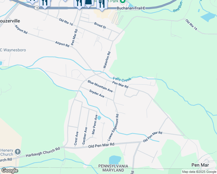 map of restaurants, bars, coffee shops, grocery stores, and more near 12269 Blue Mountain Avenue in Waynesboro