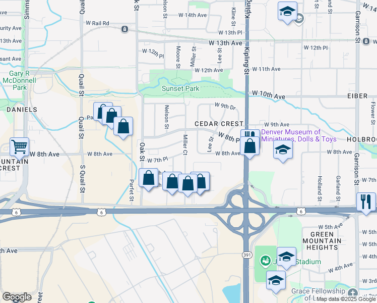 map of restaurants, bars, coffee shops, grocery stores, and more near 10280 West 8th Avenue in Lakewood