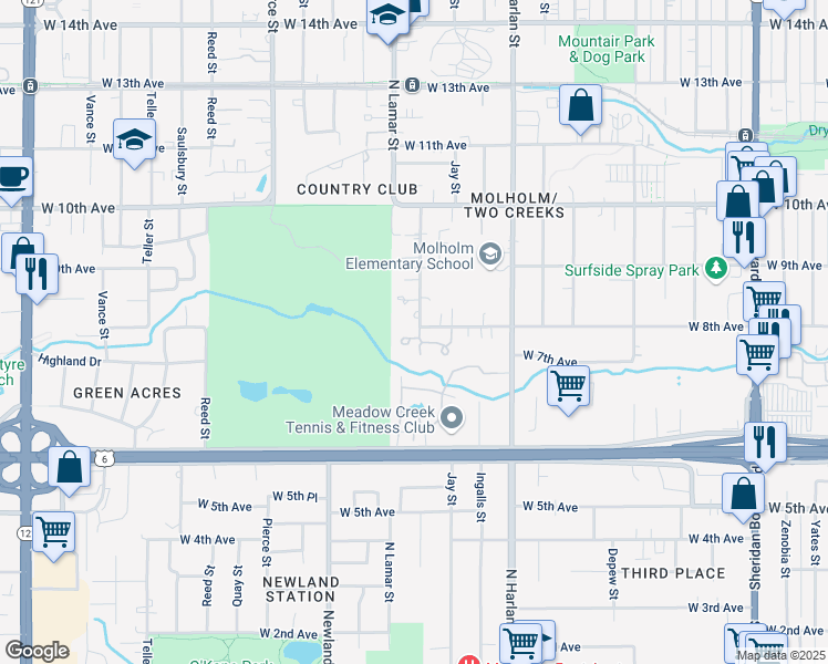 map of restaurants, bars, coffee shops, grocery stores, and more near 645 Kendall Way in Lakewood
