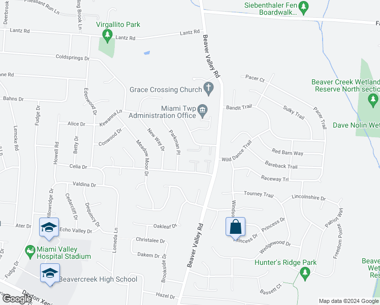 map of restaurants, bars, coffee shops, grocery stores, and more near 1439 Ticonderoga Court in Dayton