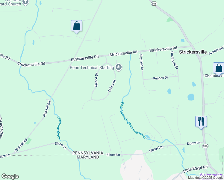 map of restaurants, bars, coffee shops, grocery stores, and more near 127 Talbot Drive in Landenberg