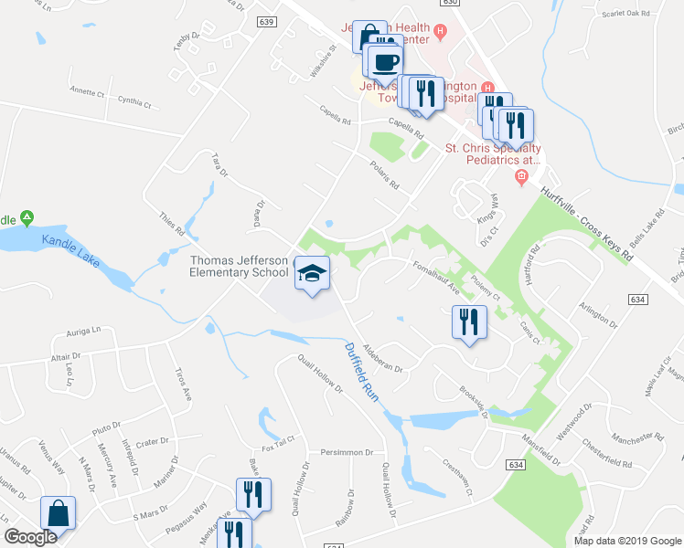 map of restaurants, bars, coffee shops, grocery stores, and more near 8 Aldeberan Court in Washington Township