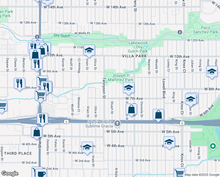 map of restaurants, bars, coffee shops, grocery stores, and more near 736 Tennyson Street in Denver