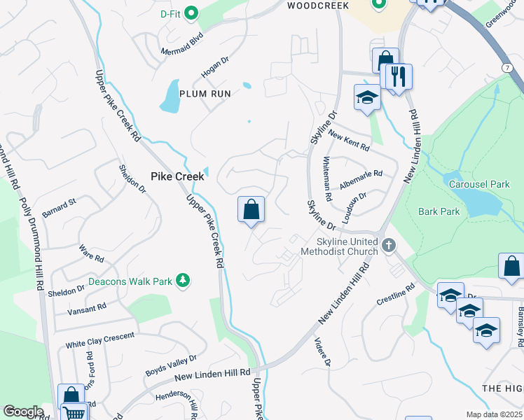 map of restaurants, bars, coffee shops, grocery stores, and more near 5111 Claremont Court in Wilmington