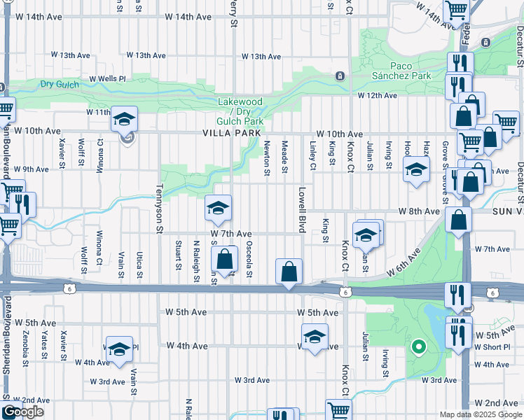 map of restaurants, bars, coffee shops, grocery stores, and more near 743 Newton Street in Denver