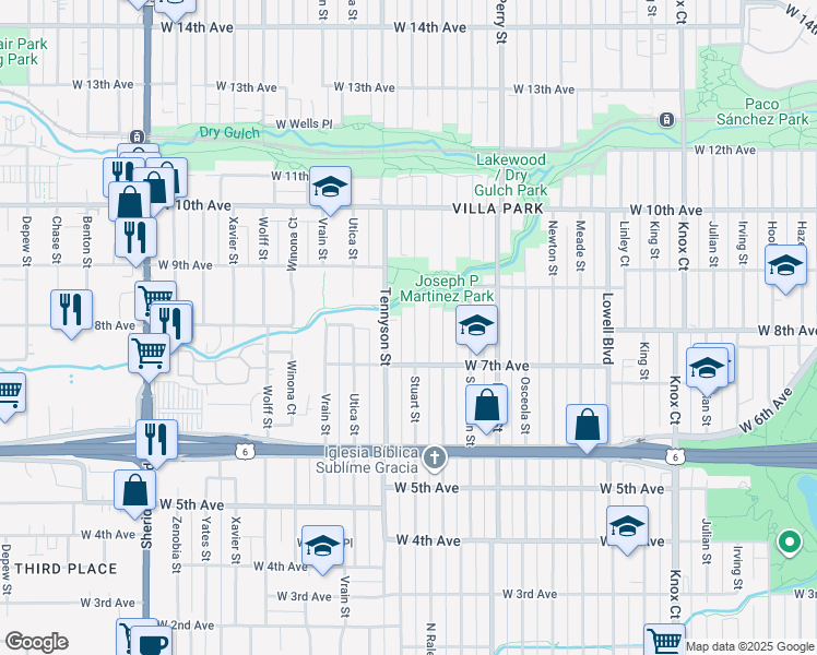 map of restaurants, bars, coffee shops, grocery stores, and more near 736 Tennyson Street in Denver