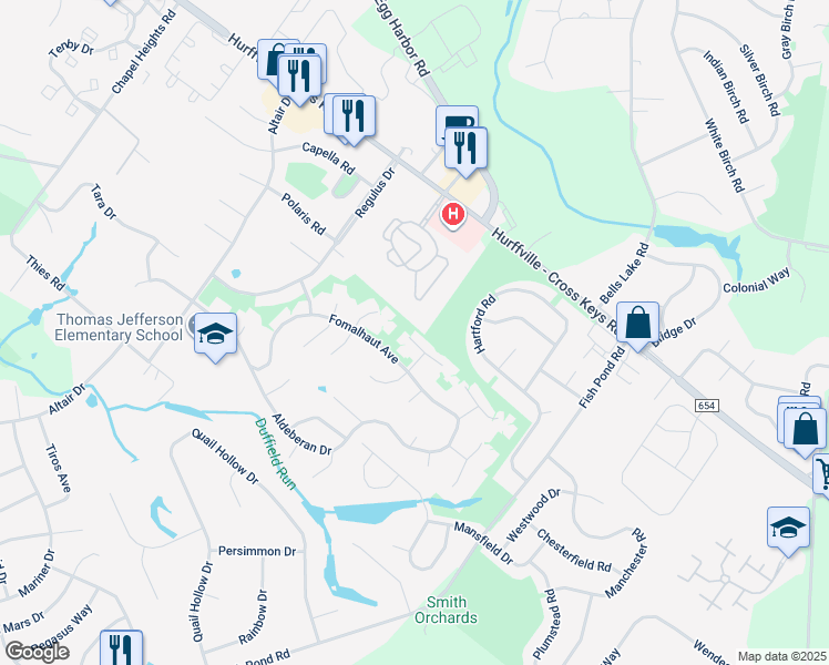 map of restaurants, bars, coffee shops, grocery stores, and more near 32 Ptolemy Court in Washington Township