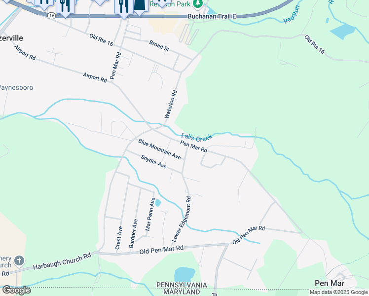 map of restaurants, bars, coffee shops, grocery stores, and more near 13657 Lower Edgemont Road in Waynesboro