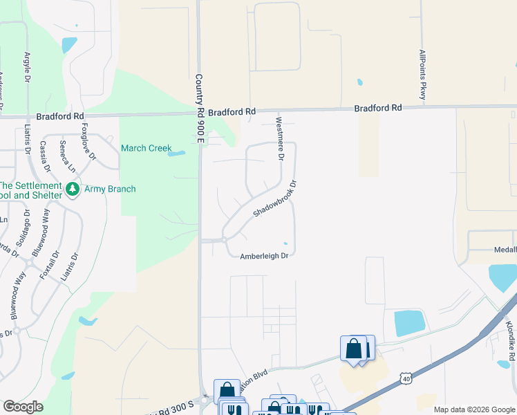 map of restaurants, bars, coffee shops, grocery stores, and more near 2324 Shadowbrook Drive in Plainfield